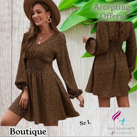Dresses & Skirts - Boutique - Sz L - country Boho western flowy DRESS ballon sleeve elastic waist
